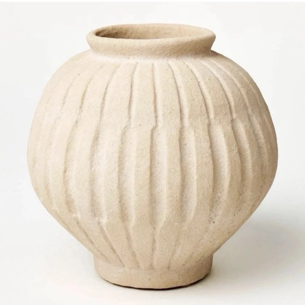 Studio McGee Threshold Cream Terracotta Tall Carved  Scalloped Fluted Vase NEW!